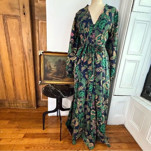 Boden prairie cottagecore blue pink paisley long sleeve corset bodice Maxi Dress - Picture 2 of 15